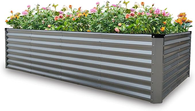 GARDMAX 8x4x2FT Galvanized Raised Garden Bed Kit, Metal Planter Boxes Outdoor with Easy Assembly, Large Garden Bed for Vegetables, Fruits, Flower, Herbs Rectangle Silver-Ruum Studio Home