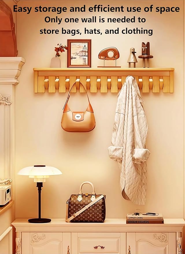 Wall Mounted Piano Key Hanger | Flip Style Hook | Entrance Wall Art Hook, Made of Oak Wood (3 Times Painted, 4 Times Polished) (Tray Walnut, 12Hooks)-Ruum Studio Home