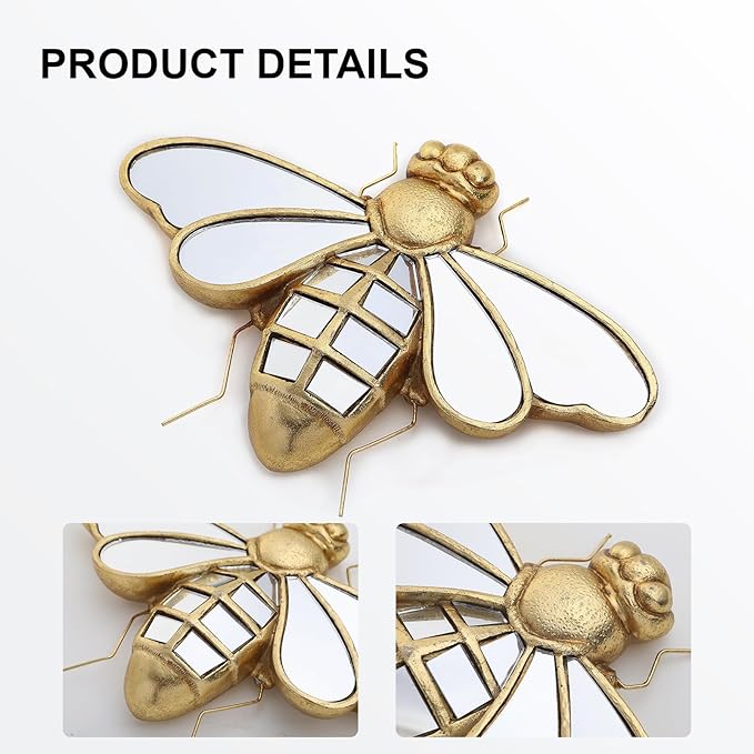 Decorative Bug Insects Beetle Mirrors - Gold Resin Little Bee Glass Wall Decor, Perfect for Victorian and European Themed Homes-Ruum Studio Home