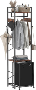 Coat Rack with Laundry Basket, Laundry Hamper Freestanding Hall Tree, Clothes Rack with Storage Shelves, 14.5 Gal Removable Bags on Wheels, Black and Brown JLH005SR-Ruum Studio Home