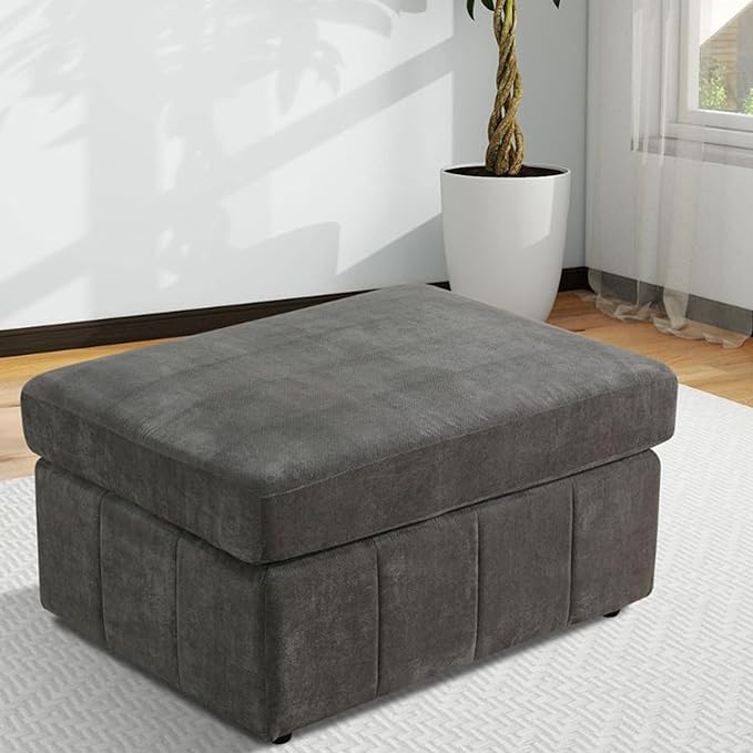 Ottoman Rectangular Storage Ottoman Bench, Flannel Footrest Stool Footstool with Lid for Living Room, Bedroom, Entryway, Gray, 38"x29"x22"-Ruum Studio Home