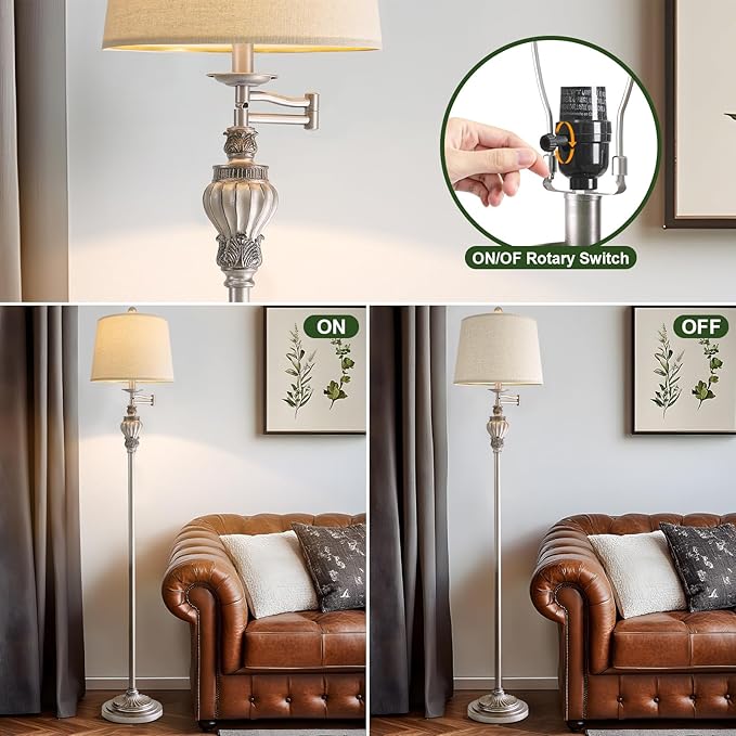 61" Vintage Floor Lamp with 350° Adjustable Swing Arm, Tall lamp Standing Lamp for Living Room Bedside Bedroom Nightstand Retro Farmhouse Mid Century Lamp Light Home Décor Office Gifts-Ruum Studio Home