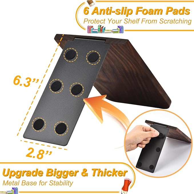 Book Ends, Black Walnut Wooden Bookends for Shelves - Heavy Duty Non-Slip Book Organizers, Upgraded Large Decorative Bookend Holders for Home, Kitchen, Office, Set of 2, Large-Ruum Studio Home