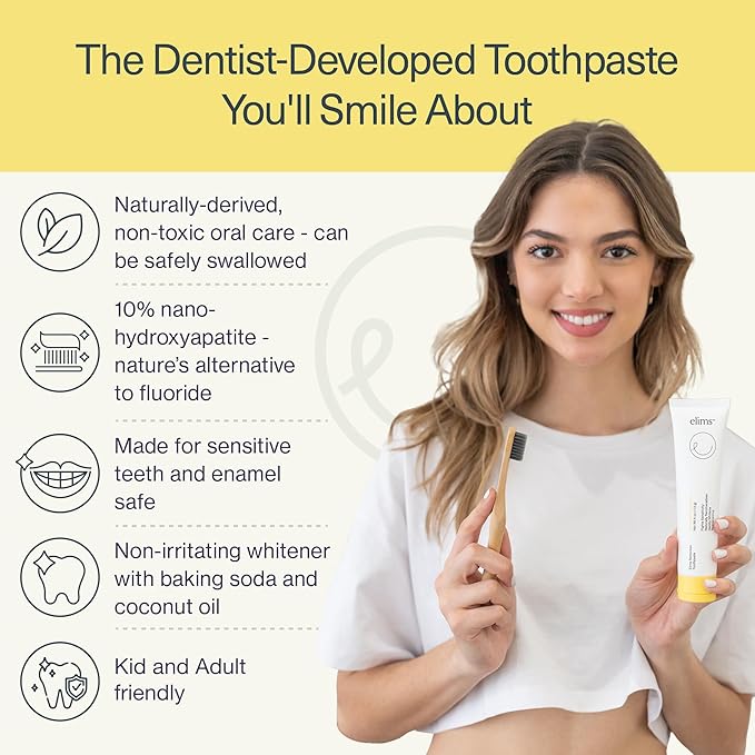 ELIMS Nano Hydroxyapatite Fluoride Free Toothpaste - Xylitol Remineralizing Toothpaste for Whitening Sensitive Teeth - SLS Free Orange Pineapple Mint Flavor for Adults & Kids 4oz-Ruum Studio Home