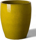 Emissary Bullet 18 in. Mustard Yellow Ceramic Round Planter (18 in. L x 18 in. W x 21 in. H) with Drainage Hole-Ruum Studio Home