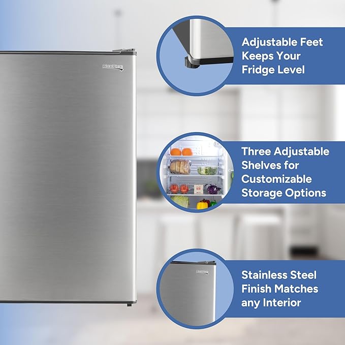 RecPro 3.3 Cu Ft 12V RV Refrigerator | Stainless Steel Frost-Free Fridge with Can Holder | Compact Camper Fridge with Door Storage, 7 Temp Settings | 19”W x 19”D x 32.75”H-Ruum Studio Home