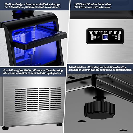 Commercial Ice Maker Machine, 110LBS/24H with 35=0LBS Storage Bin, 15" Wide Built-in Undercounter/Freestanding Ice Maker Machine for Home Bar Outdoor, 40PCS Ice Cubes Ice Machine, Self Cleaning-Ruum Studio Home