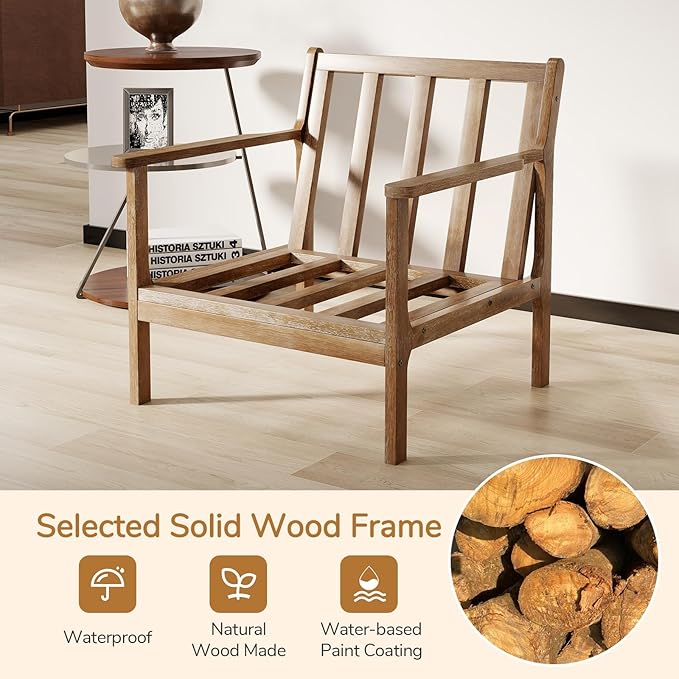 Giantex Mid Century Modern Accent Chair, Wooden Arm Chair w/Solid Wood Frame, Removable Seat Cushion & Pillow, Vintage Comfy Reading Chair for Living Room, Bedroom, Study-Ruum Studio Home