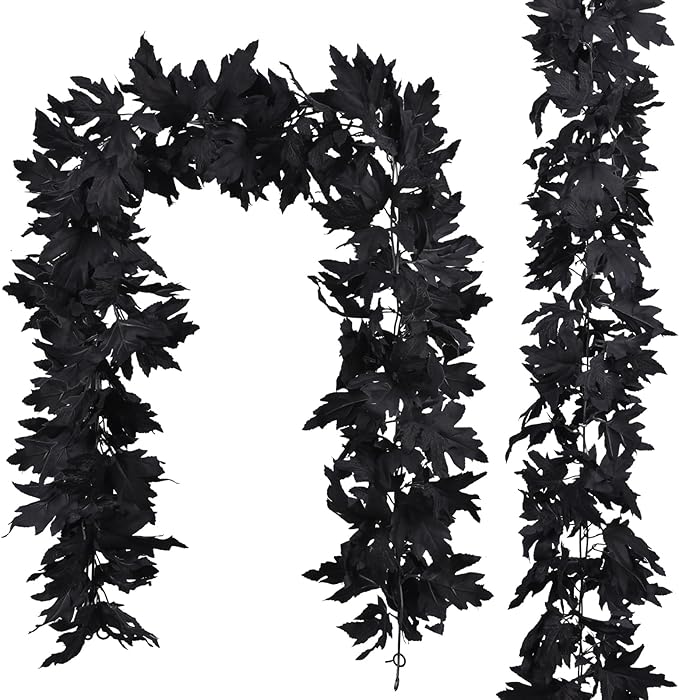 Lvydec 2 Pack Black Halloween Fall Maple Garland - 5.9ft/Piece Artificial Hanging Fall Leave Vines Garland Autumn Decor for Thanksgiving Home Wedding Party-Ruum Studio Home