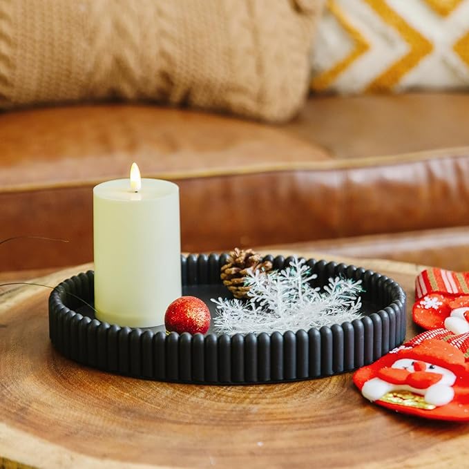 11.8in Decorative Tray for Coffee Table Decor- Modern Oval Concrete Tray for Home Decor- Minimalist Handcrafted Centerpieces Tray for Living Room, Kitchen Dining Table, Entryway (Black)-Ruum Studio Home