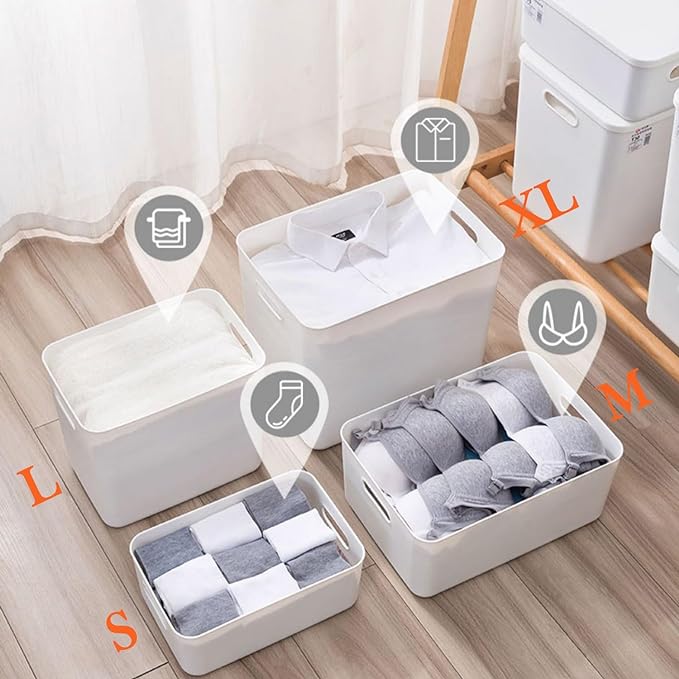 5 pack large plastic White storage bins with Lids, Toy Box Chest with Handle，Organizer Containers Baskets for Baby,Nursery，Shelves，Playroom, Bedroom，Office,Closet，home (White, 5L)-Ruum Studio Home
