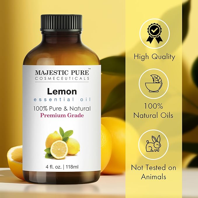 Majestic Pure Lemon Essential Oil with Glass Dropper - Huge 4 Fl Oz - 100% Pure and Natural Lemon Oil - Premium Grade Essential Oils for Diffuser, Aromatherapy, Soap and Candle Making-Ruum Studio Home