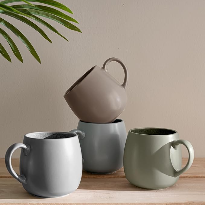 Ceramic Coffee Mugs Set of 6, 14oz - Modern Scandinavian Aesthetic - Microwavable Stoneware Coffee Cups with Comfortable Handle - Tea Mug Set for Latte, Cappuccino, Soup - Pale Blue Mist-Ruum Studio Home