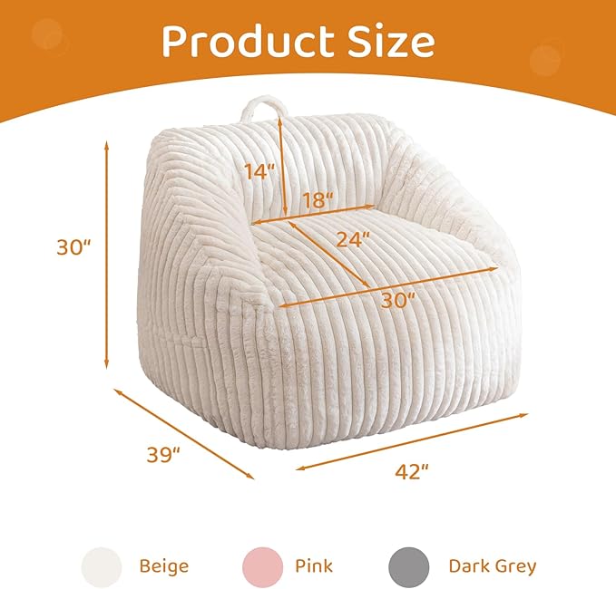 BYBYME Giant Bean Bag Chair for Adults and Kids, Large Comfy Cozy Beanbag, Floor Sofa for Teens, Living Room, Gaming, Reading, Beige-Ruum Studio Home