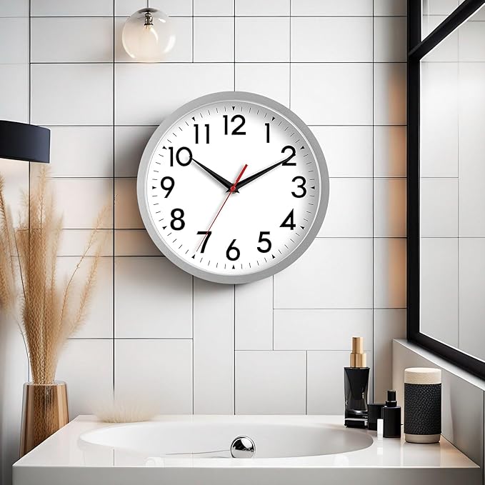 Wall Clock Small Analog 8 Inch Silent Non Ticking Battery Operated Modern Simple Decorative for Kitchen Office Bedroom Bathroom Living Room(Silver)-Ruum Studio Home