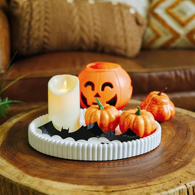 11.8in Decorative Tray for Coffee Table Decor- Modern Oval Concrete Tray for Home Decor- Minimalist Handcrafted Centerpieces Tray for Living Room, Kitchen Dining Table, Entryway (White)-Ruum Studio Home