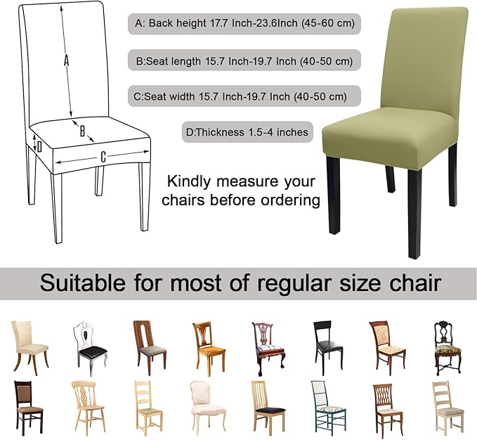 JQinHome Sage Green Chair Covers for Dining Room Set of 2, High Stretch Removable Washable Parsons Chair Slipcover for Home Party Hotel Wedding Ceremony (2PCS,Sage Green)