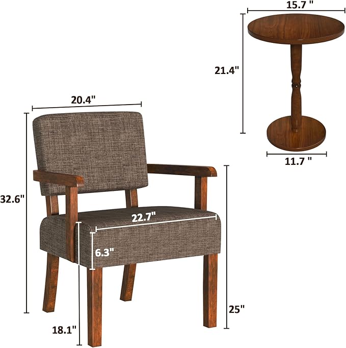 Accent Chair Set of 2 with Table, Living Room Chairs with Soft Seat & Armrests for Living Room Bedroom Reading Room Waiting Room (Brown), (AC01)-Ruum Studio Home