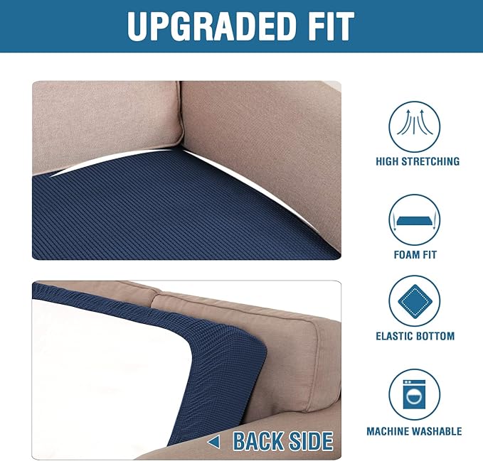 H.VERSAILTEX Super Stretch Individual Seat Cushion Covers Sofa Covers Couch Cushion Covers Slipcover Sets Thick Jacquard Textured Twill Fabric (1 Piece Loveseat Cushion Cover, Navy)-Ruum Studio Home