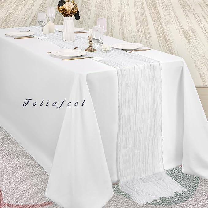 10FT 12 Pack White Cheesecloth Table Runner 20 x 120 Inch Long Rustic Gauze Cheese Cloth Table Runner for Wedding Bridal Baby Shower Table Decorations Boho Fabric Sheer Birthday Party Table Decor-Ruum Studio Home