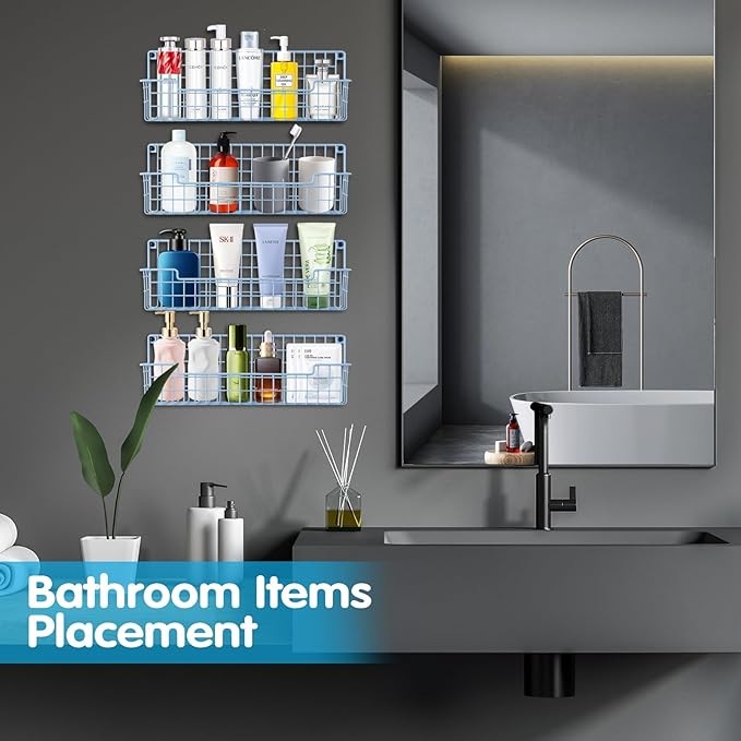 Spice Rack Wall Mount, Wall Spice Organizer for Kitchen Cabinet Door, Pack of 4 Hanging Spice Rack for Wall Saving Kitchen Space, Light Blue-Ruum Studio Home