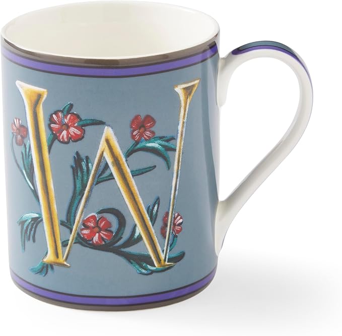 Spode Kit Kemp 12oz Mug in Fine China, W Initial - Custom Coffee Cup for Hot Beverages, Personalized Gift Idea for Her, Him, Friends, Coffee Lovers - Stylish Letter Mug for Daily Use, Dishwasher Safe-Ruum Studio Home