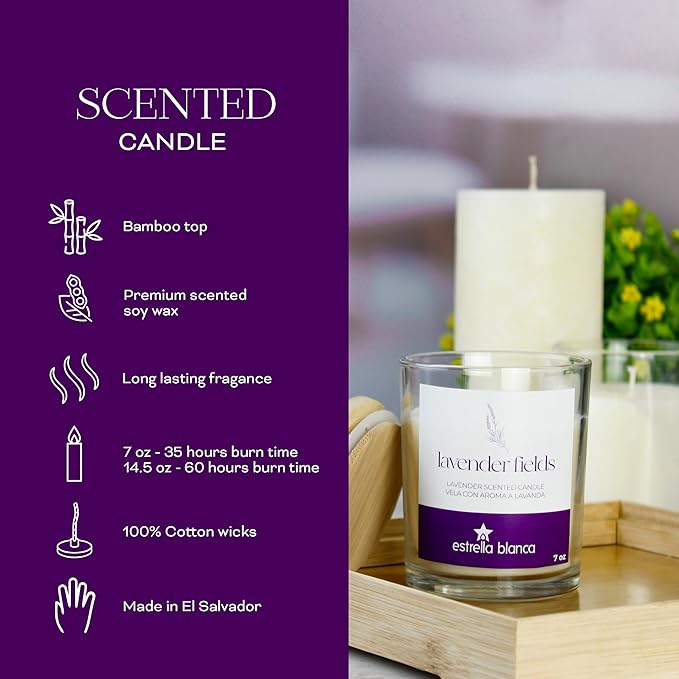 Lavender Fields Candle 7 oz – Best Smelling Soy Candle, Non Toxic, Long Lasting, Gift for Women, Natural Soy Wax, Home Decor & Spa Ambience, Aromatherapy, Relaxing Home Scent-Ruum Studio Home