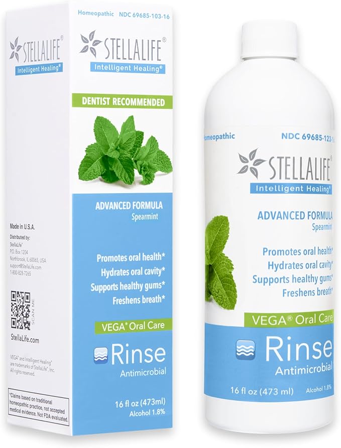 StellaLife Oral Rinse: Dry Mouth Mouthwash, Natural Daily Dental Hygiene for Healthy Gums, Fresh Breath, Sugar Free, Propolis, Xylitol, Advanced Healing After Dental Procedures (16 fl oz, Spearmint)-Ruum Studio Home