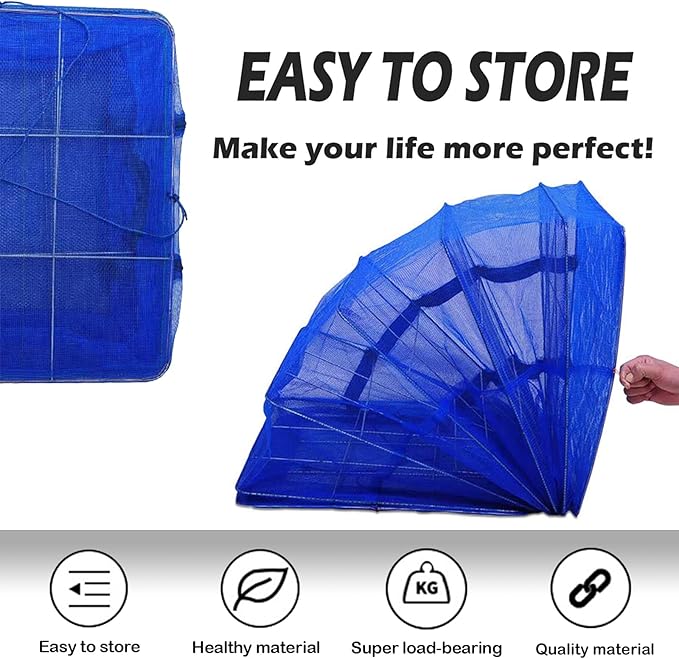 Drying Rack 6 Layers Folding Fish Mesh, Foldable Nylon Netting, Hanging Drying Fish Net, for Shrimp Fish Fruit Vegetables Herb, with Zipper Opening-Blue (37.4X19.6X19.6 in)…-Ruum Studio Home