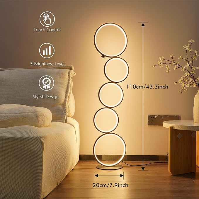 NUÜR 43.3" Modern Floor Lamp, LED Floor Lamp for Living Room, Dimmable, Circle Standing Lamp, Energy-Saving, Unique Lamp for Bedroom, Office, Home-Ruum Studio Home