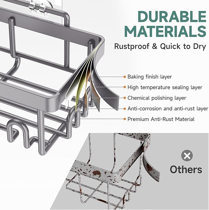 Veken 6-Pack Rustproof & Waterproof Shower Caddy, Adhesive Shelves Rack, Large Capacity Bathroom, College Dorm & Apartment Organizers, No-Drill Wall Mount Living Room & Bedroom Decor, Light Grey-Ruum Studio Home