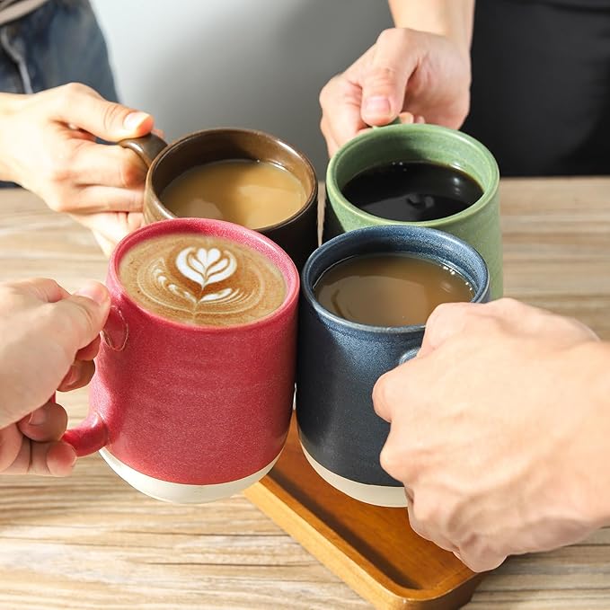 Hasense Coffee Mugs Set of 4, 15 oz Large Porcelain Mugs with Handle for Women Men, Colorful Christmas Coffee Cups for Latte, Tea, Cappuccino, Microwave & Dishwasher Safe-Ruum Studio Home