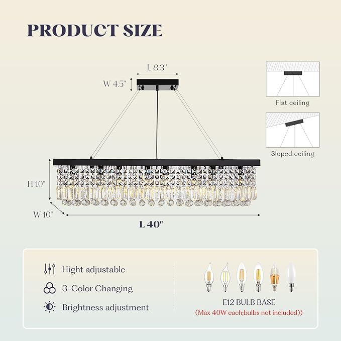 8 Light Modern Crystal Chandelier for Dining Room,Rectangular Rectangle Raindrop Crystal Light Fixture,Height Adjustable for Kitchen Island L40''xW10''xH10''-Ruum Studio Home