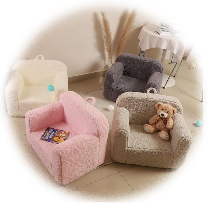 Kids Snuggly-Soft Sherpa Chair, Cuddly Toddler Foam Chair for Boys and Girls, Grey-Ruum Studio Home