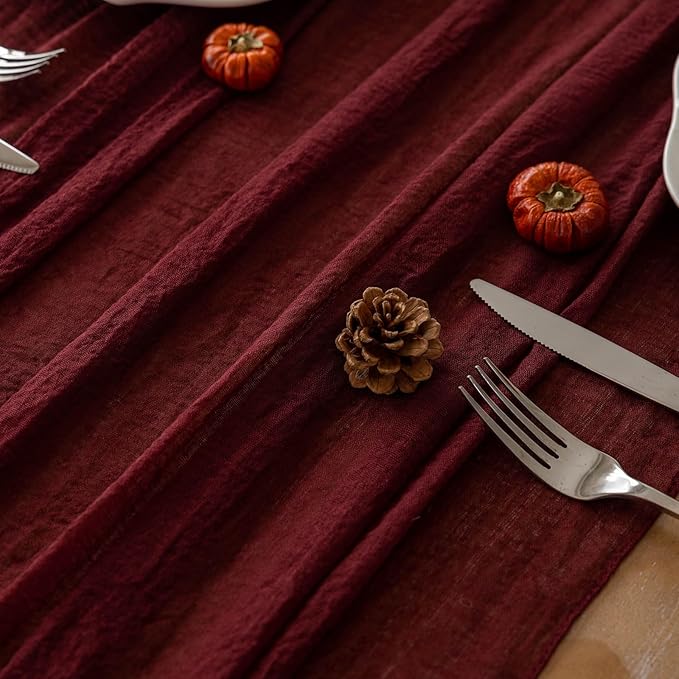 Burgundy Table Runner Red Cheesecloth Gauze 120 Inch 10 FT Rustic Boho Cheese Cloth Runner for Wedding Baby Shower Bridal Shower Birthday Party Long Sheer Home Decorations-Ruum Studio Home