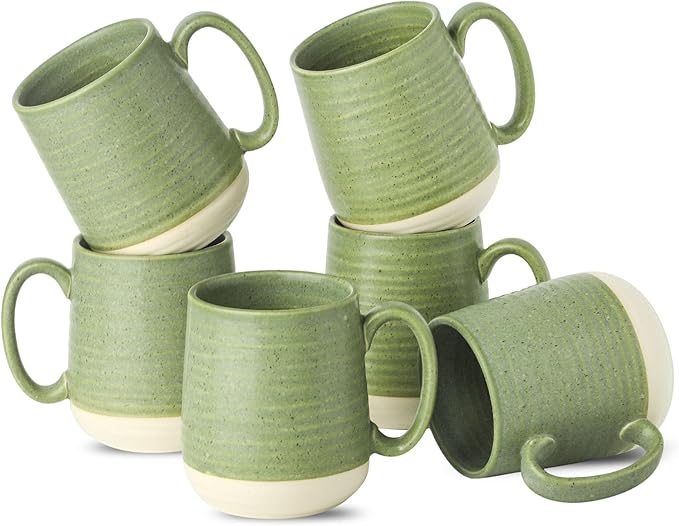 Hasense Stoneware Coffee Mugs Set of 6, 15 Oz Large Coffee Cups with Handle, Tea Mugs for Men and Women, Modern Coffee Mug for Cappuccino, Milk, Cocoa, Microwave & Dishwasher Safe, Green-Ruum Studio Home