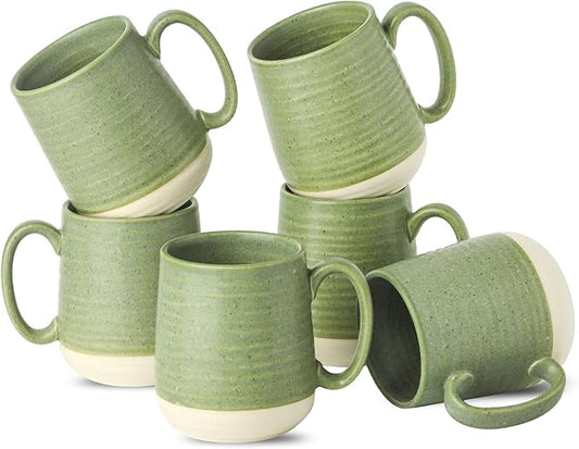 Hasense Stoneware Coffee Mugs Set of 6, 15 Oz Large Coffee Cups with Handle, Tea Mugs for Men and Women, Modern Coffee Mug for Cappuccino, Milk, Cocoa, Microwave & Dishwasher Safe, Green-Ruum Studio Home
