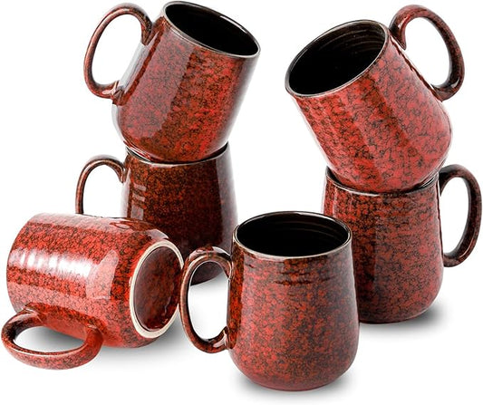 Hasense Coffee Mugs Set of 6, 15 Ounce Ceramic Coffee Cups Set with Handle,Porcelain Tea Mug for Kitchen, Red Cup for Tea,Cocoa,Dishwasher and Microwave Safe-Ruum Studio Home