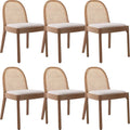 Mid Century Dining Chairs Set of 6, Accent Rattan Linen Fabric Side Chairs Kitchen Chair with Solid Wooden Legs for Living Room Dining Room, Beige-Ruum Studio Home