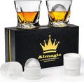 Crystal Whiskey Glasses Set of 2 with Ice Ball Molds, 11 Oz Old Fashioned Glasses Packaged in Giftable Box, Twisted Style Bourbon Glasses Gifts for Men, Stylish Whiskey Glasses Set-Ruum Studio Home