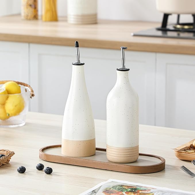 vancasso 16 Oz Ceramic Olive Oil Dispenser Bottle, Bottle Dispenser with Spout and Funnel for Kitchen,Suitable for Oil, Vinegar, Coffee Syrups & Other Liquids，Cream-Ruum Studio Home