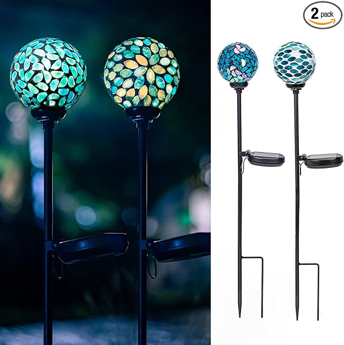 VCUTEKA Solar Lights Outdoor Decorative, Mosaic Solar Garden Light Waterpoof LED Pathway Stake Light for Landscape Lawn Patio Yard Decoration, 2 Pack-Ruum Studio Home
