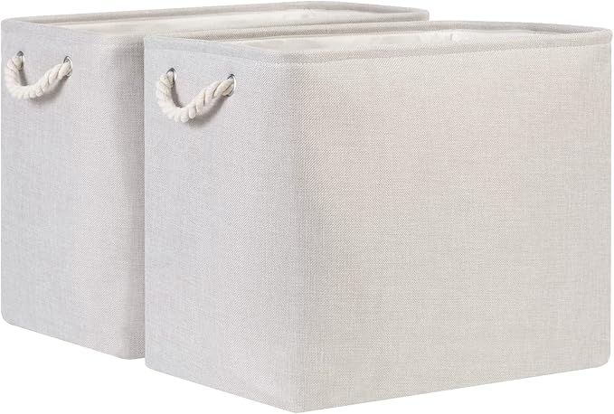 Bidtakay Fabric Beige Baskets Extra Large Organization Baskets for Clothes Set of 2 Collapsible Storage Bins for Shelves Cabinet 17x12x15 In Organizing Bins for Bedroom Blankets Pillow Towels Storage-Ruum Studio Home