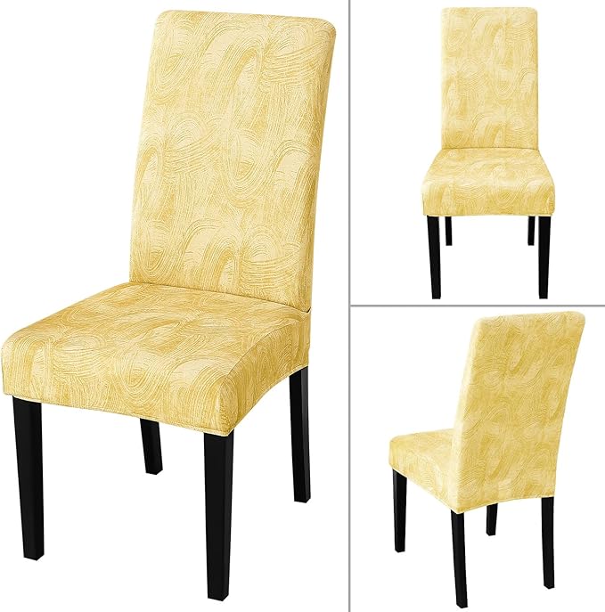 JQinHome Pattern Chair Covers for Dining Room Set of 6, High Stretch Removable Washable Parsons Chair Slipcover for Home Party Hotel Wedding Ceremony (Quicksand Beige,6PCS)-Ruum Studio Home