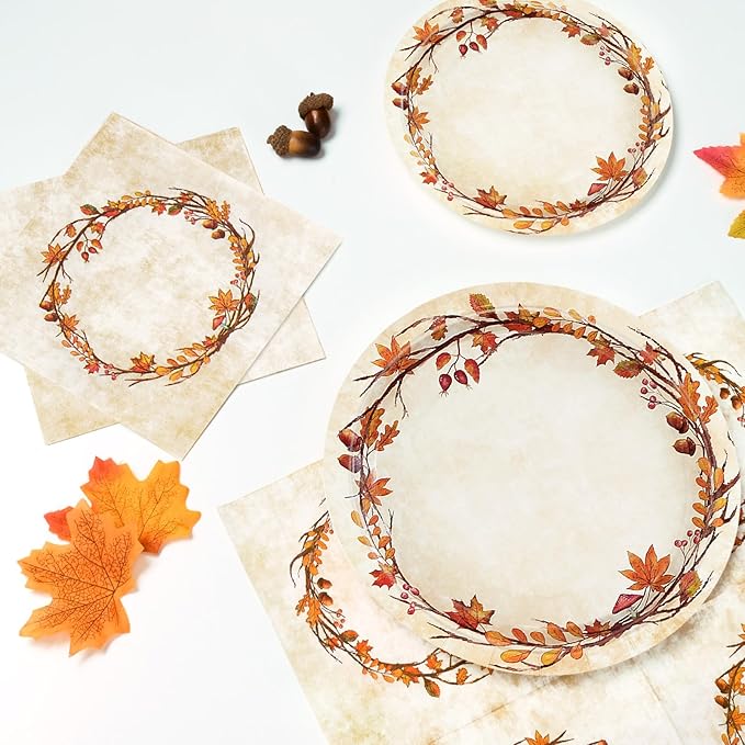 Homlouue 200 Pcs Fall Paper Plates and Napkins, Watercolor Disposable Dinnerware Set, Autumn Leaves Thanksgiving Party Supplies, Serve 50 Guests-Ruum Studio Home