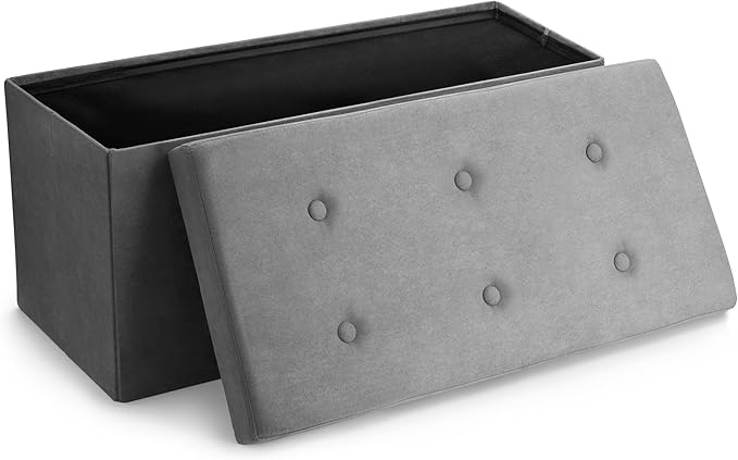 Sorbus Storage Ottoman Bench – Collapsible/Folding Bench Chest with Cover – Perfect Toy and Shoe Chest, Hope Chest, Pouffe Ottoman, Seat, Foot Rest, – Contemporary Faux Suede (Gray)-Ruum Studio Home