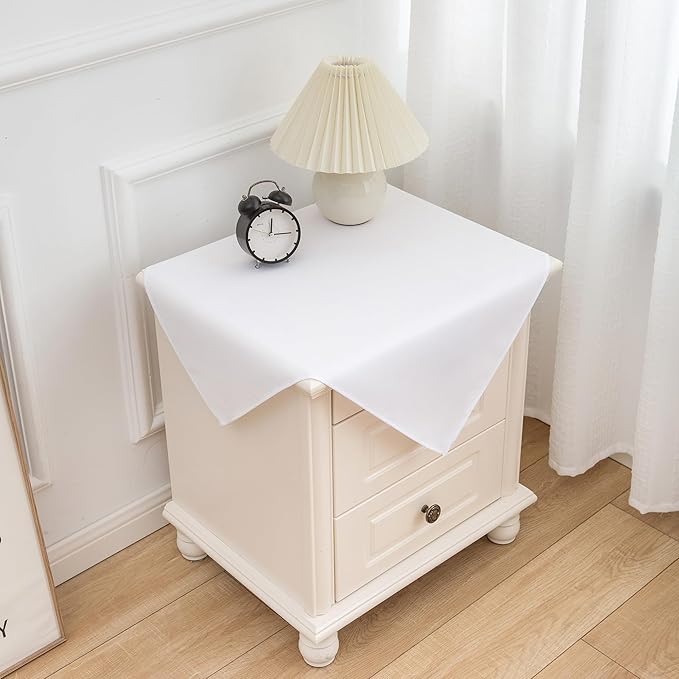 sancua 2 Pack Small Square Tablecloth 24 x 24 Inch White, Stain and Wrinkle Resistant Washable Polyester Table Cloth Decorative Solid Fabric Table Cover for Nightstand End Bedside Tables-Ruum Studio Home
