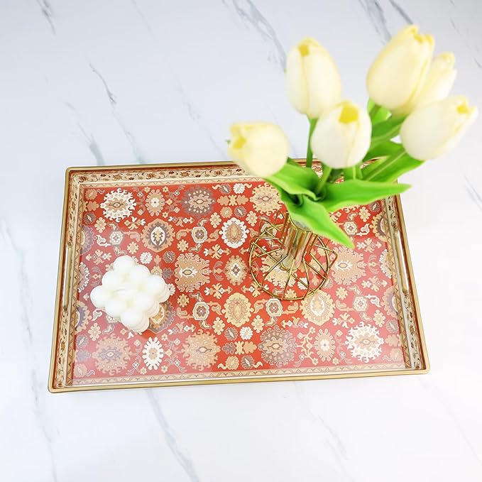 Spsyrine Serving Tray, Plastic Rectangular Coffee Table Tray with Handles, Modern Decorative Tray for Living Room, Ottoman, Home Decor, 15.6” X 10.2"-Ruum Studio Home