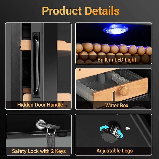 Electric Cigar Humidor, 25L 200 Counts Large Capacity,Thermostatic Electric Cooler Cabinet with Digital LED Screen, Safety Lock,Smart Humidity & Temp Control, Gifts for Men-Ruum Studio Home