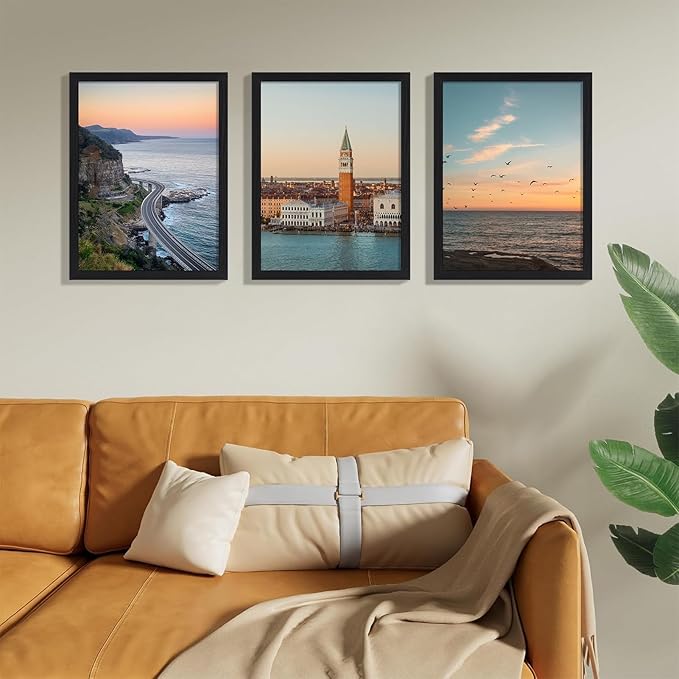 Vittanly 12x16 Picture Frames Set of 9, Shatter Resistant Plexiglass, Display 11x14 Pictures with Mat or 12x16 without Mat, Photo Frames for Wall Mount, Engineered Wood, Black-Ruum Studio Home